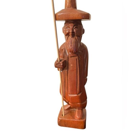 HAND CARVED WOODEN ASIAN FIGURES, set of 2 - Picture 3 of 6